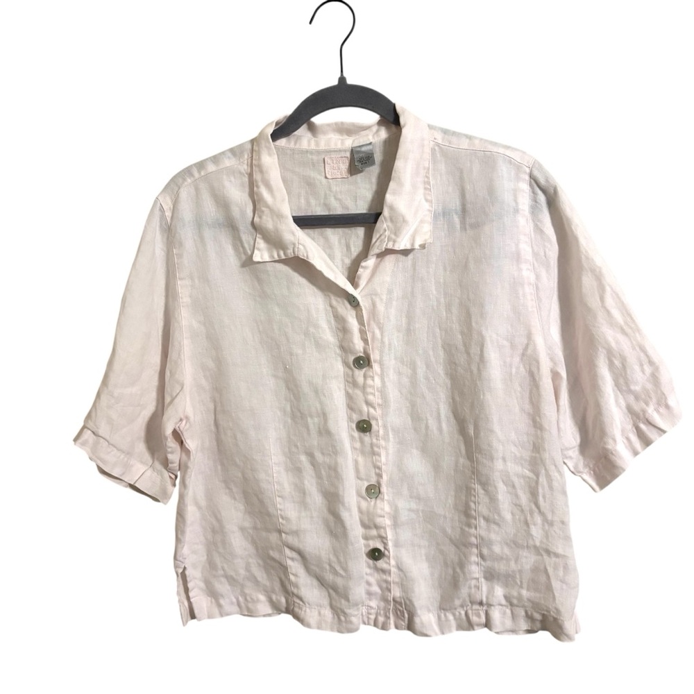Chico's Light Blush Pink Linen Button-Down Shirt